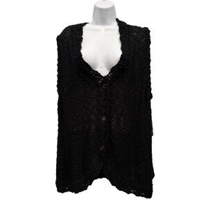 Erika Crochet Black Button Up Vest Dark Cottagecore Whimsigoth Womens 2X NEW